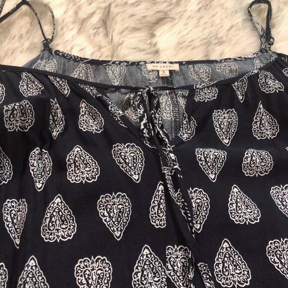 En Creme ASOS Boho Bandana Print Dark Blue & White Cold Shoulder Shift Dress - Picture 9 of 12